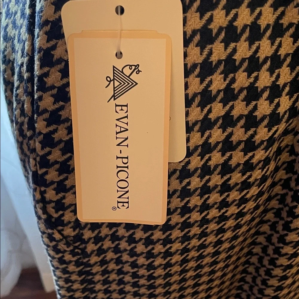 Evan-Picone Thoroughbreds Mohair Wool Houndstooth Skirt Suit Set Tan Black 6 NEW